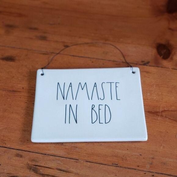 Rae Dunn "Namaste In Bed" Ceramic Wall Plaque - Picture 1 of 4